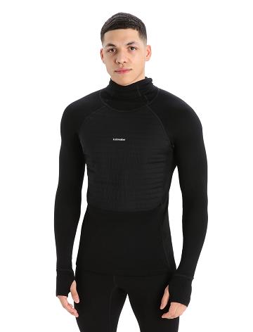 Black Men's Icebreaker ZoneKnit™ Merino Insulated Long Sleeve Hoodie Base Layers | USA 1330SGLO